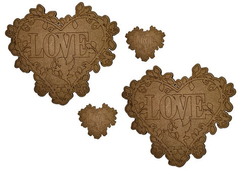 Coaster & Underplate Set of 2 each - Heart Shaped with Engraved Vine & Cupid Theme