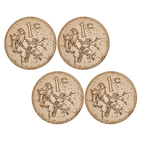 South African 1 Cent Mossie (Sparrow) Coin Coasters (Set of 4)
