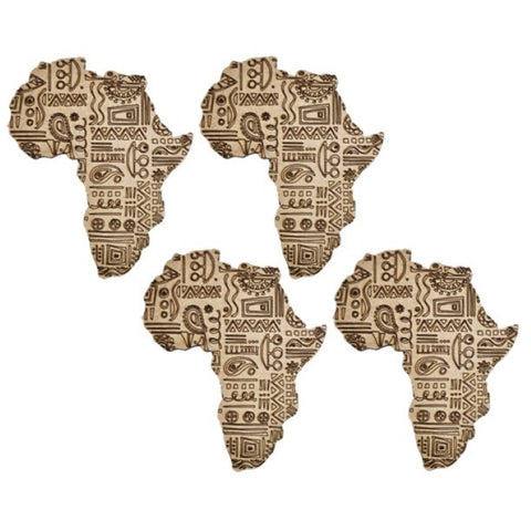 Africa Themed Coasters with Tribal Patterned etching (Set of 4)