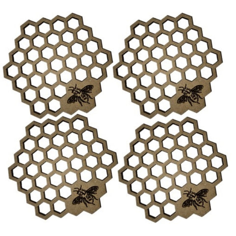 Beehive Themed Coasters with Honeybee Motif (Set of 4)