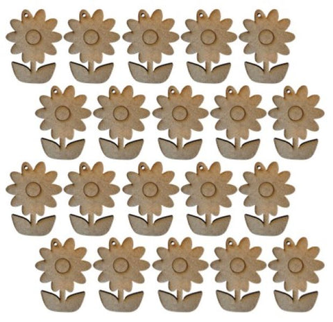 MDF Flower with Leaves Shaped Keyring Blanks (Pack of 20)