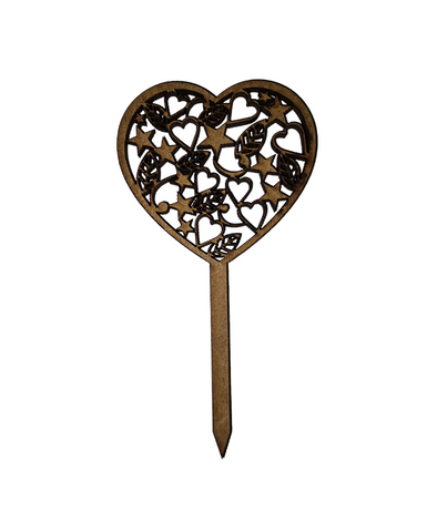 Cupcake or Cake Slice Topper - Heart-shaped with Hearts, Leaves and Stars