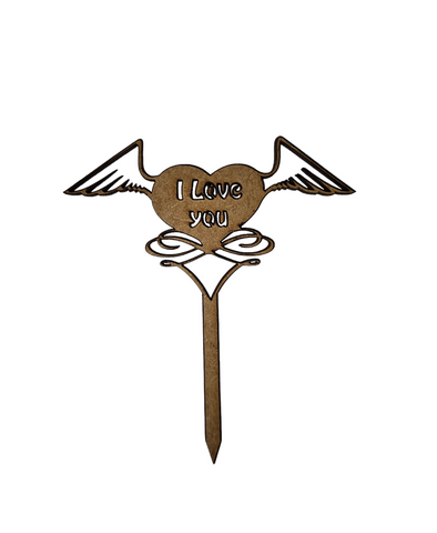 Cupcake or Cake Slice Topper - Heart-shaped I Love you with Wings and Scroll