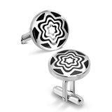 Stainless Steel 2-tone Concentric Star Flower Circle Cufflinks (Pair)