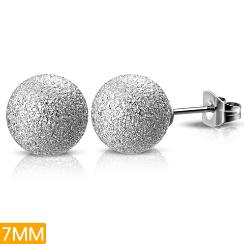 Stainless Steel Sandblasted Ball Circle Stud Earrings (pair)