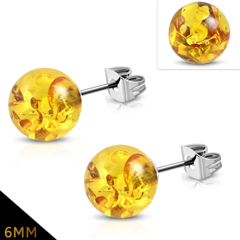 Synthetic Amber Stones Stud Earrings (pair)