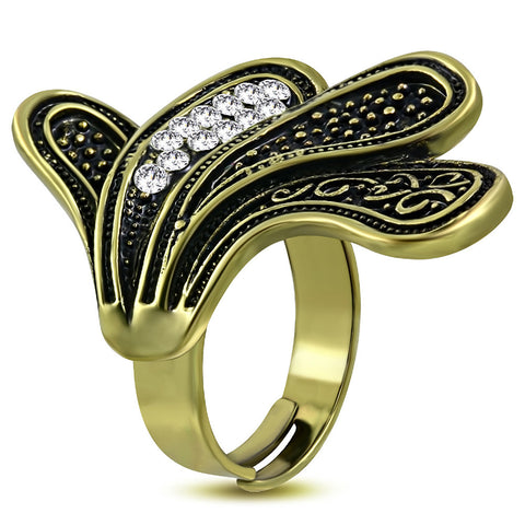 Spiral Leaf Vine Adjustable Fancy Ring with Clear Cubic Zirconia