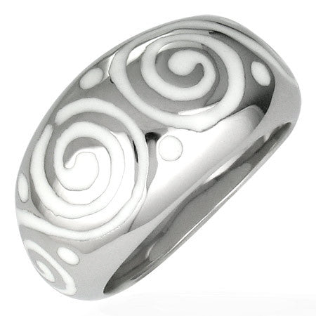 Jewelworx Stainless Steel 2-Tone Geometric Spiral Dome Ring