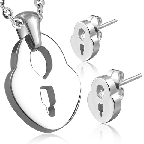 Stainless Steel Padlock Pendant & Pair of Stud Earrings (SET)