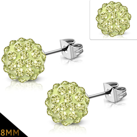 Stainless Steel Shamballa Stud Earrings with Jonquil Cubic Zirconia (pair)