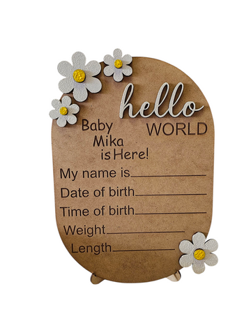 Birth Stats Announcement Board with Stand for Babies (Multiple designs available on request)