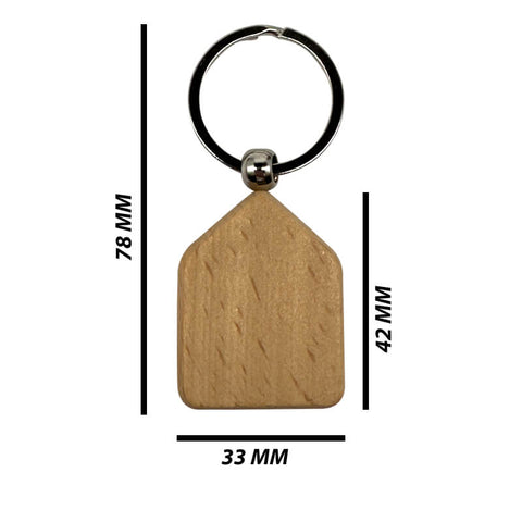Engraved Wooden Keyring (Pack of 10) - House Shape for Corporate Branded or Personalised Gifts